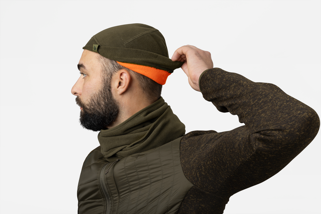 Reversible fleece hatt Pine green/Hi-Vis orange - Seeland