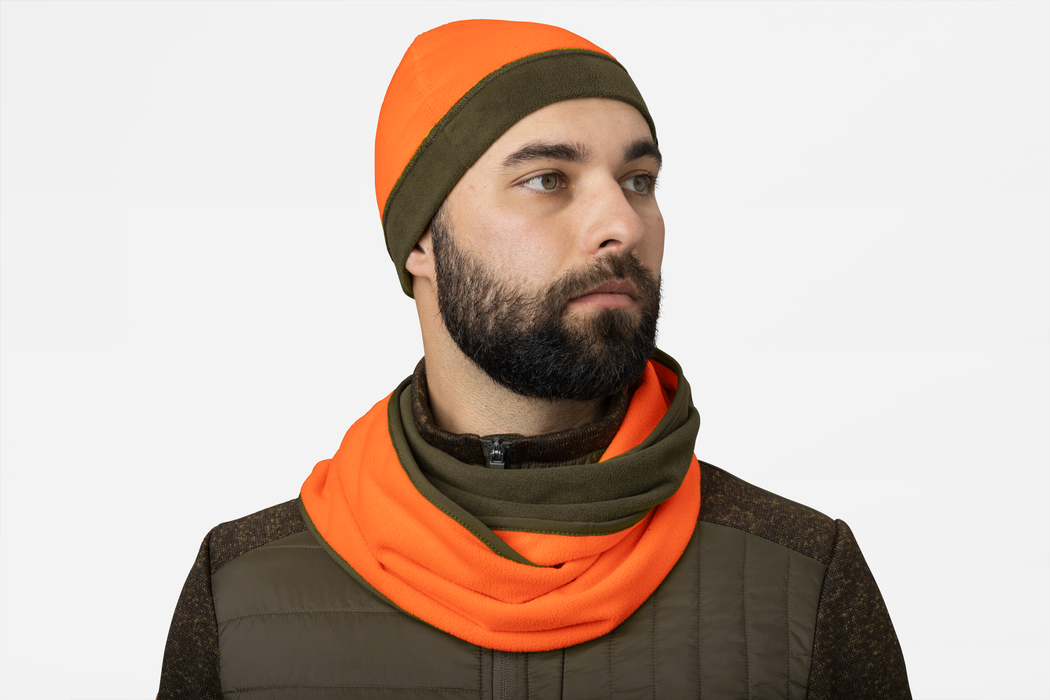 Reversible fleece halstørklæde Pine green/Hi-Vis orange - Seeland