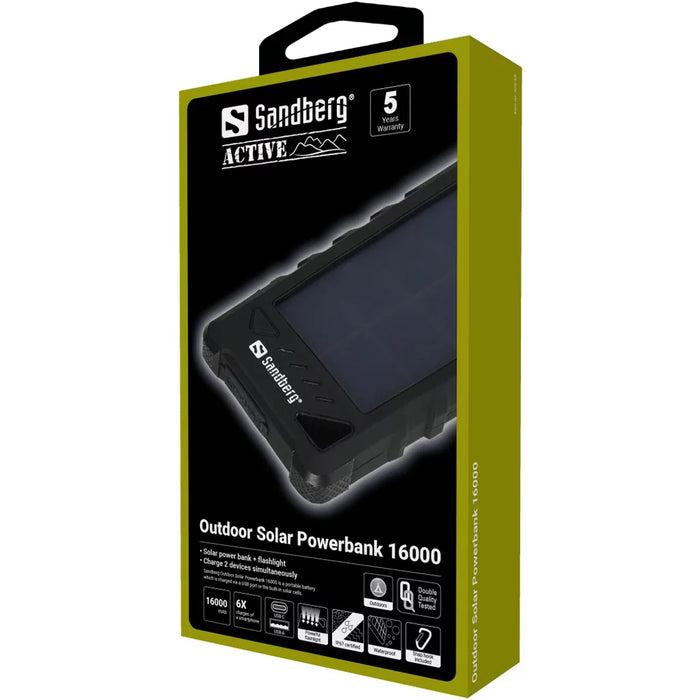 Solcellsdrivet portabelt batteri 16000 mAh - Sandberg