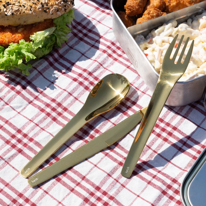 Bestickset To-Go rostfritt stål/guld med förvaringsbox - Lurch