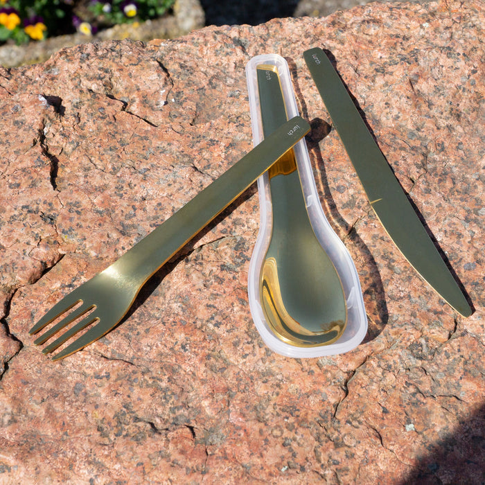 Bestickset To-Go rostfritt stål/guld med förvaringsbox - Lurch