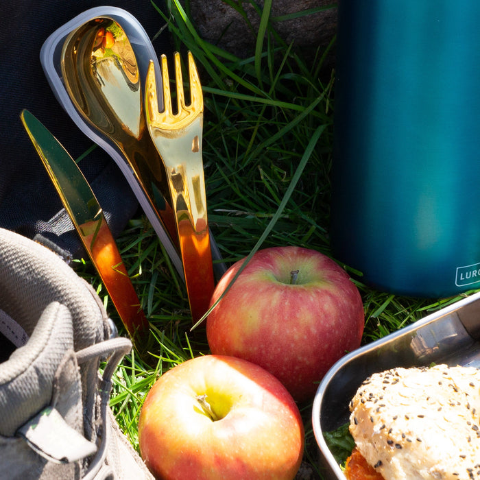 Bestickset To-Go rostfritt stål/guld med förvaringsbox - Lurch