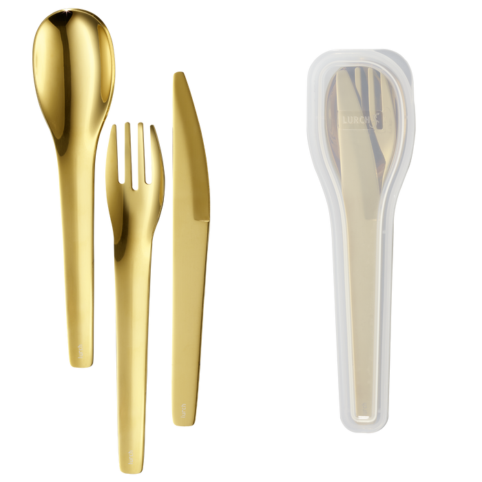 Bestickset To-Go rostfritt stål/guld med förvaringsbox - Lurch