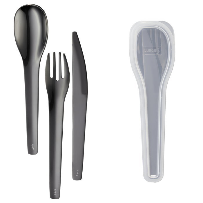 Bestickset To-Go i rostfritt stål/antracit med förvaringsbox - Lurch