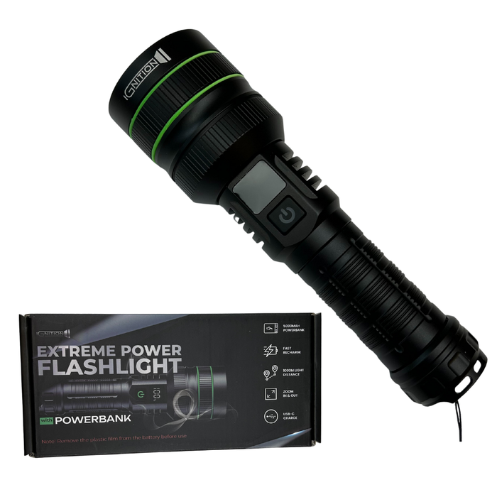 Extremt kraftig ficklampa med 10 000 lumen + powerbank - Ignition