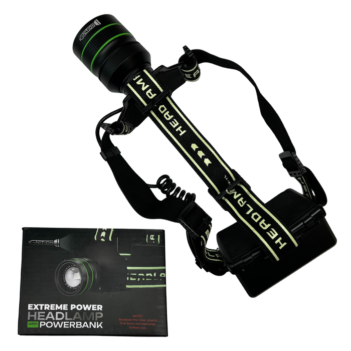 Extremt kraftfull pannlampa med 10 000 lumen + powerbank - Ignition