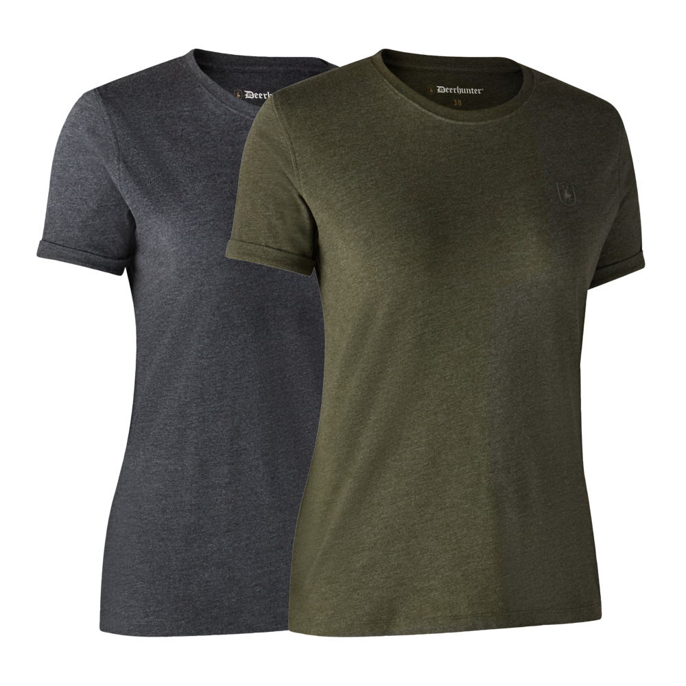 Dam Basis 2-pack T-shirt Adventure - Grön Melange - Deerhunter
