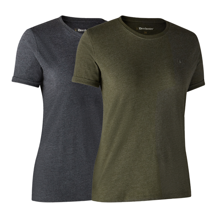 Dam Basis 2-pack T-shirt Adventure - Grön Melange - Deerhunter