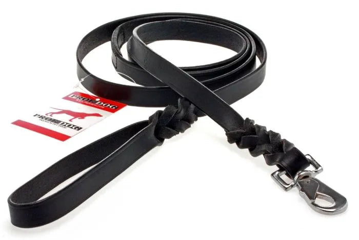 Läderkoppel med fläta och karbinhake - PROF DOG